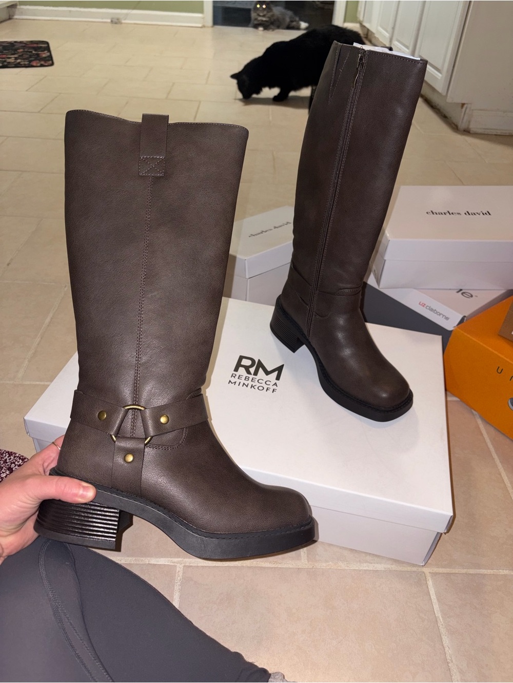 Rebecca Minkoff Dark Brown Leather Knee-High Heeled Riding Boots